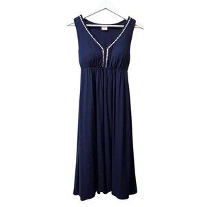 Soma Women's Lounge Sleep Dress Size S Blue White Embroidered Trim Padding